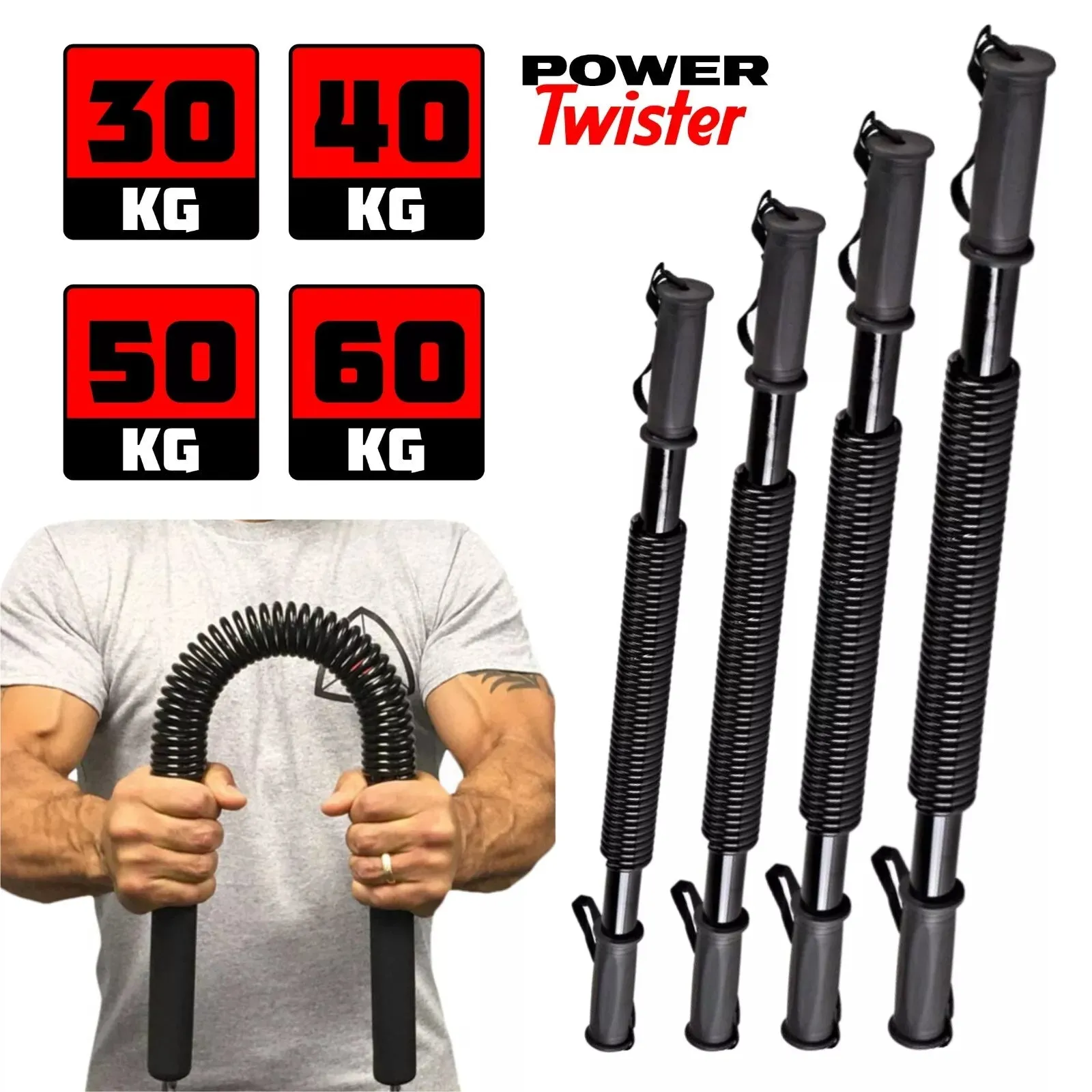 30KG 40 50 60kg Arm Power Twister Stretch Spring Bendy Bend Bar Gym Exercise