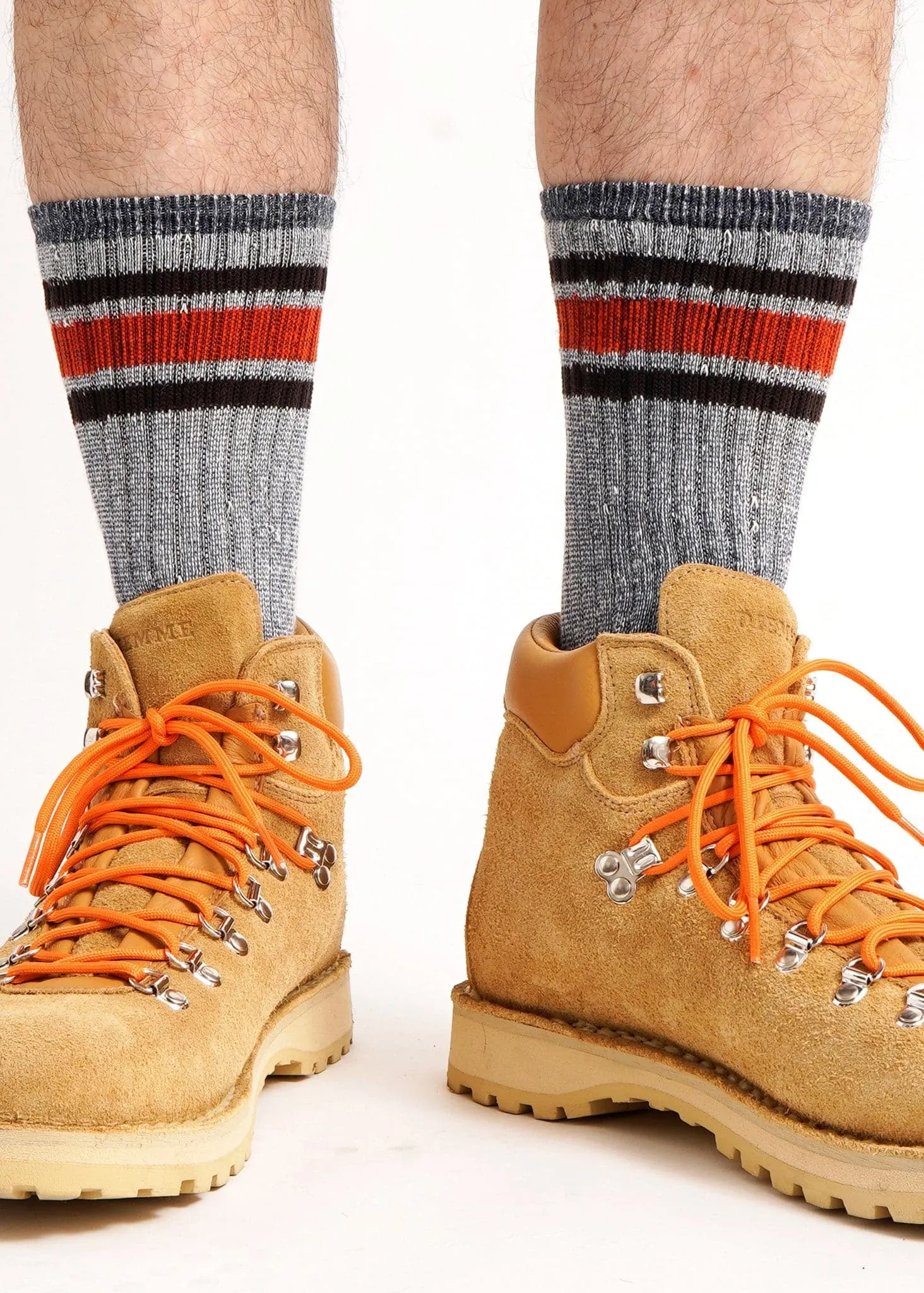 american trench - MERINO ACTIVITY CREW SOCK in Grey w/Navy & Red