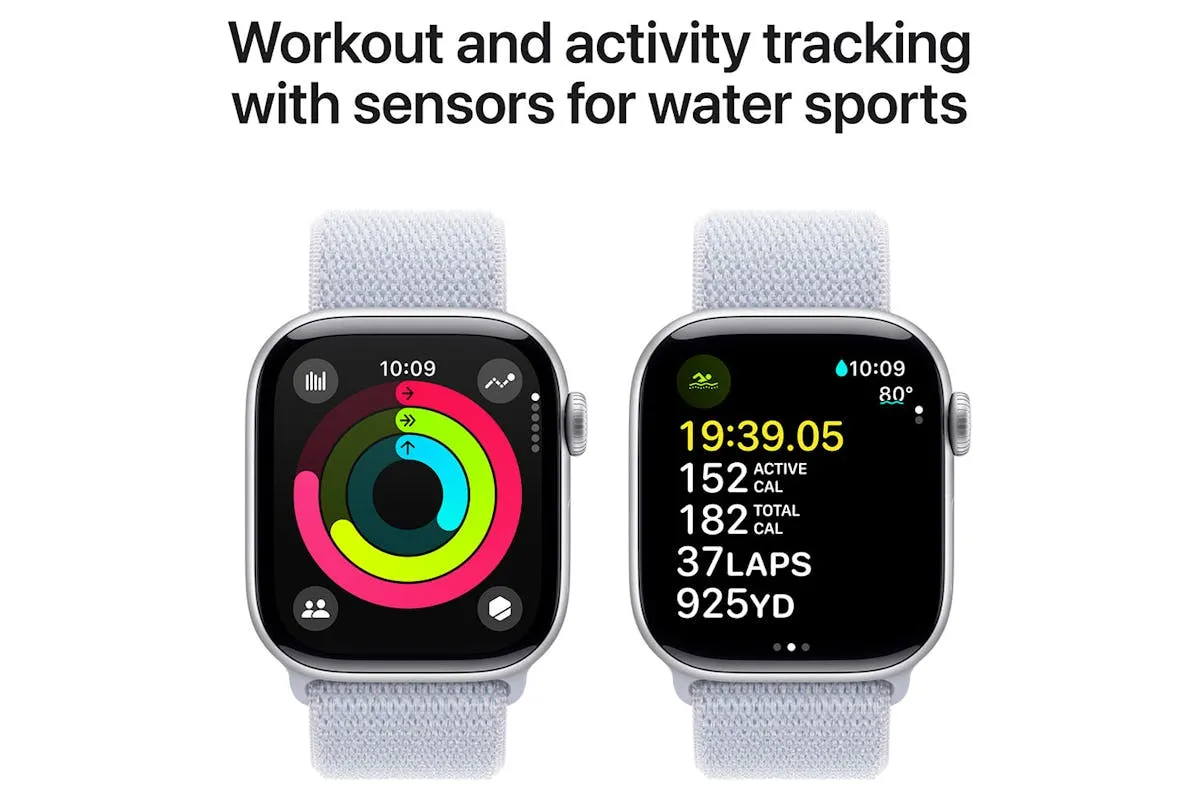 Apple Watch Series 10 GPS   Cellular | 42mm | Silver Aluminium Case with Blue Cloud Sport Loop