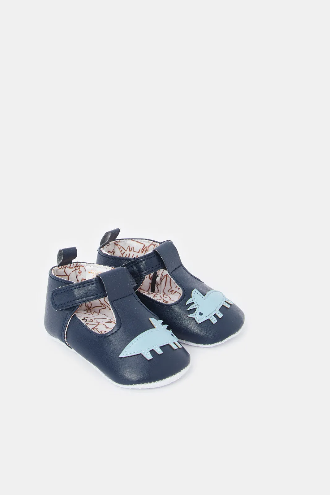 Baby Navy Dinosaur Pram Shoe