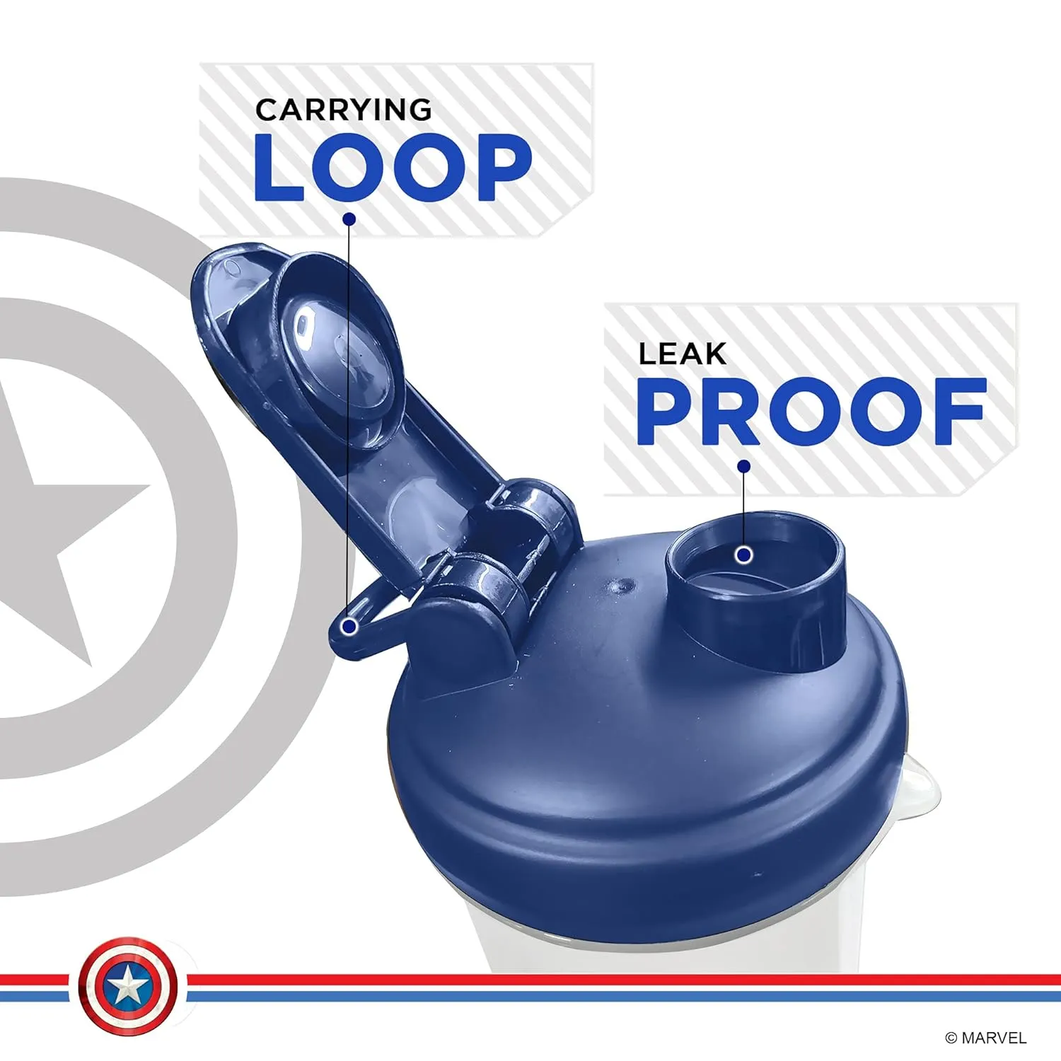 MSB-6S Captain America Marvel Edition Shaker Bottle 600ml | 100% Leakproof Guarantee Sipper Bottle Ideal for Protein | Pre-Workout and BCAAS | BPA Free Material | Plastic (Clear)