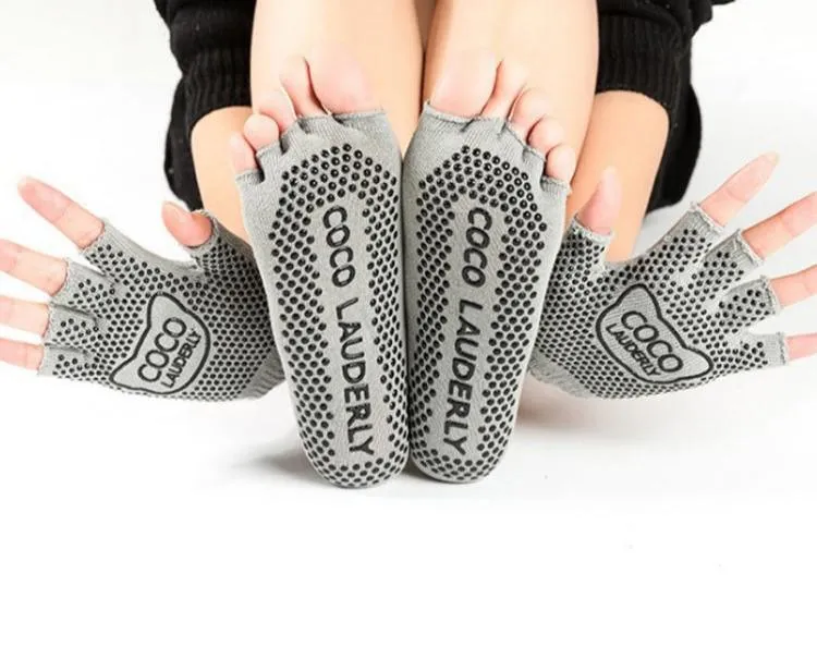 Non-Slip Open-Finger Yoga Gloves with Five-Finger Grip Socks Set