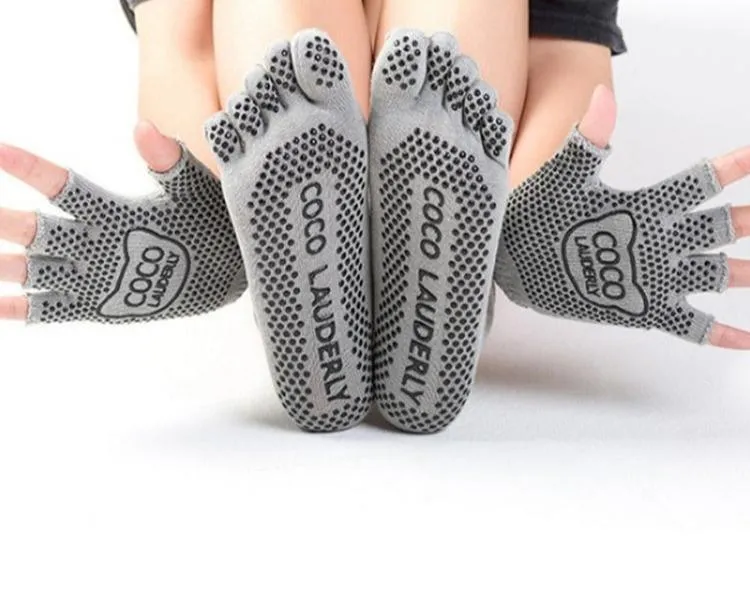 Non-Slip Open-Finger Yoga Gloves with Five-Finger Grip Socks Set