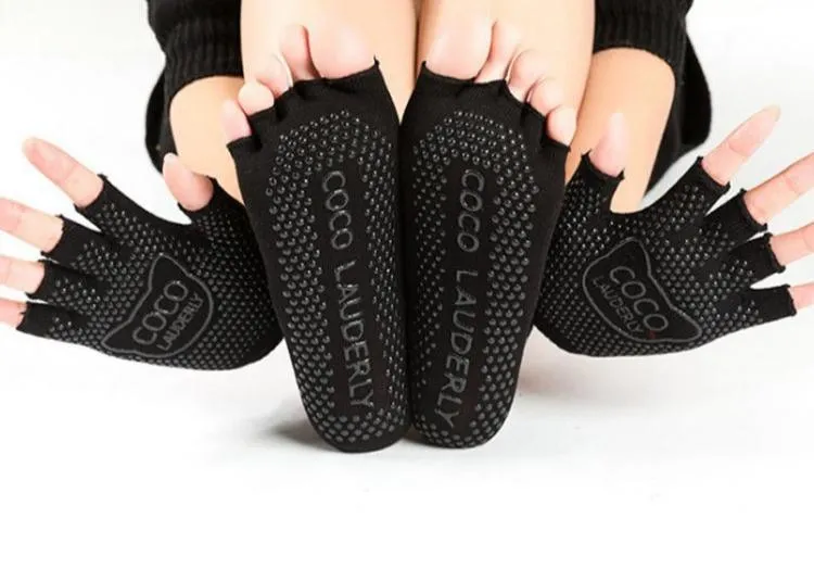 Non-Slip Open-Finger Yoga Gloves with Five-Finger Grip Socks Set