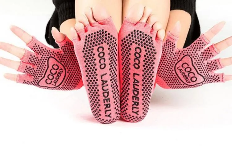 Non-Slip Open-Finger Yoga Gloves with Five-Finger Grip Socks Set