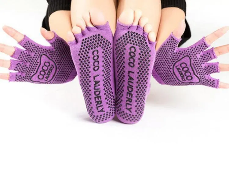 Non-Slip Open-Finger Yoga Gloves with Five-Finger Grip Socks Set