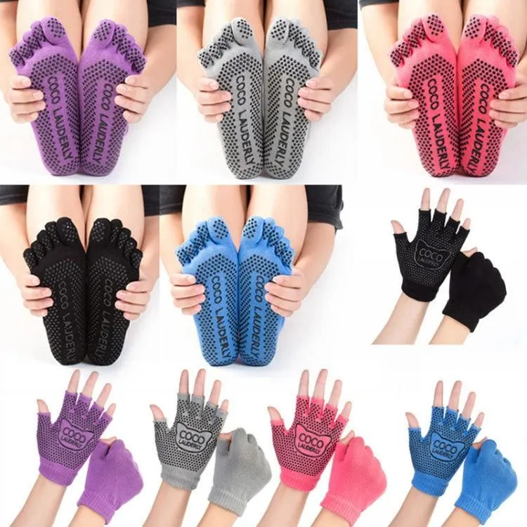Non-Slip Open-Finger Yoga Gloves with Five-Finger Grip Socks Set