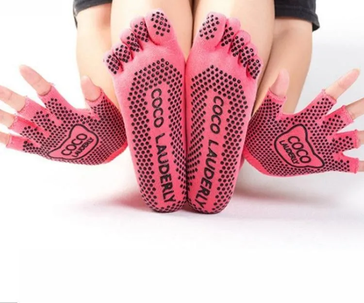 Non-Slip Open-Finger Yoga Gloves with Five-Finger Grip Socks Set