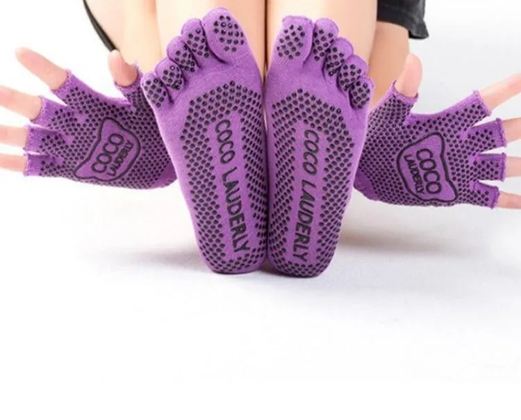 Non-Slip Open-Finger Yoga Gloves with Five-Finger Grip Socks Set