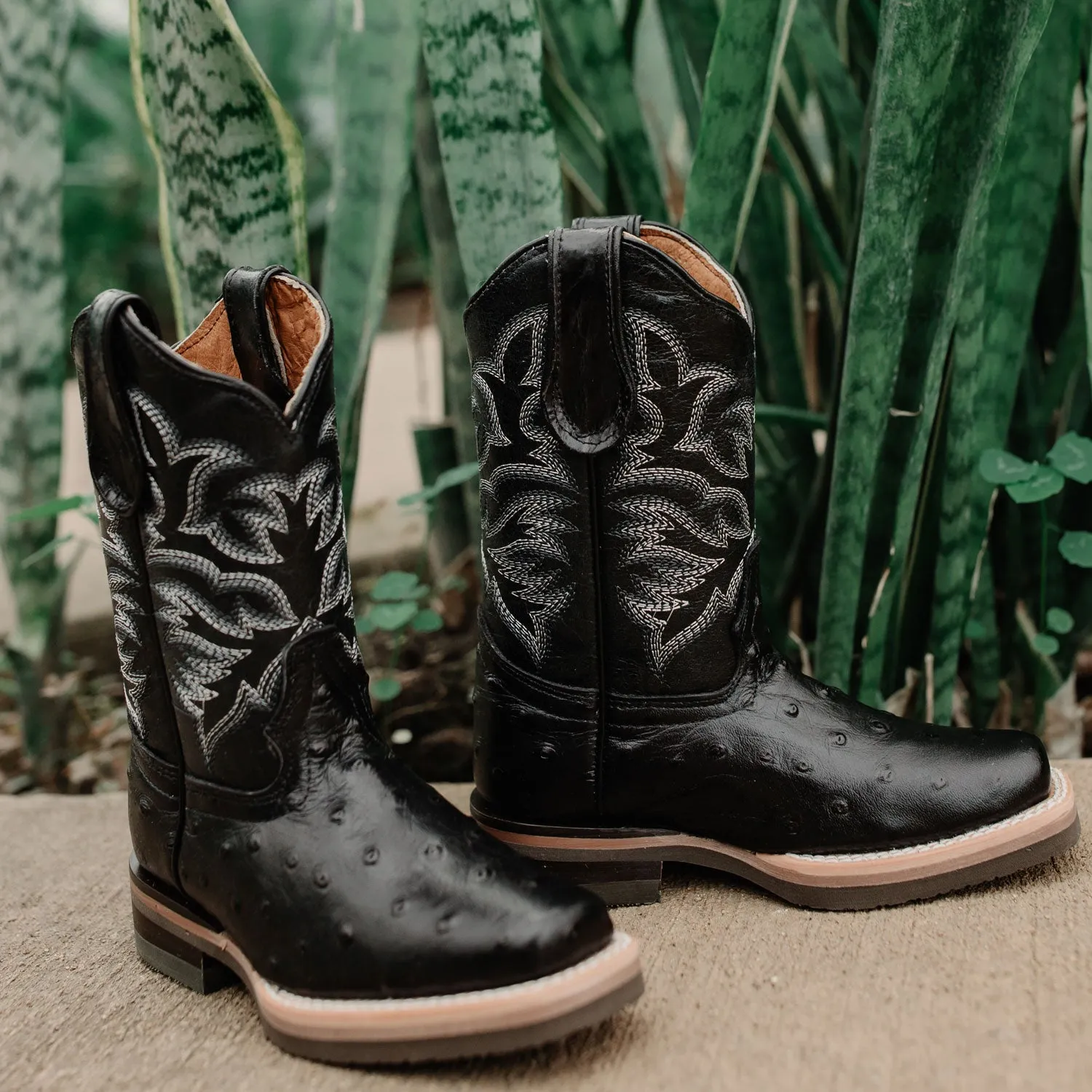 Soto Boots Kids Black Ostrich Print Cowboy Boots K4006