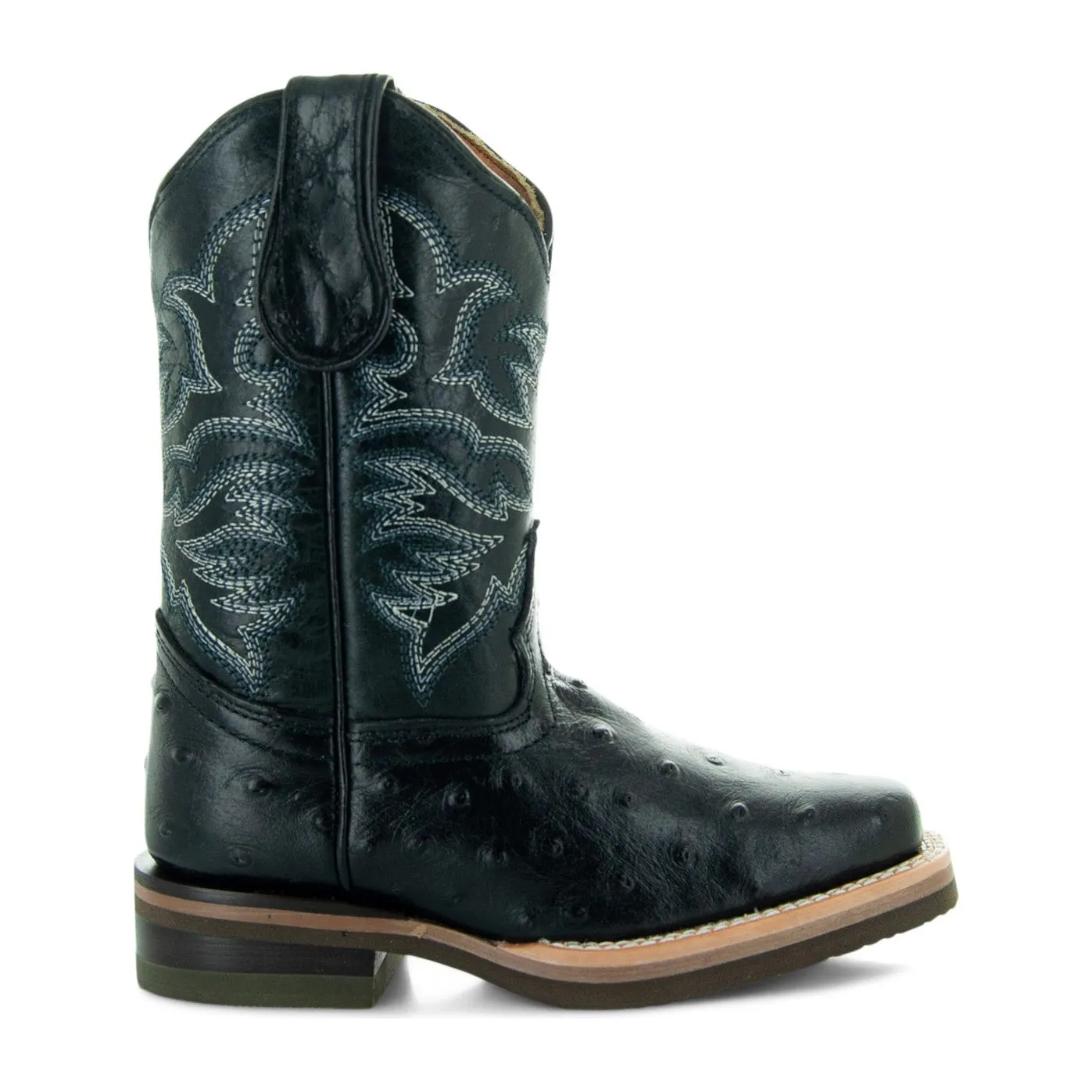 Soto Boots Kids Black Ostrich Print Cowboy Boots K4006