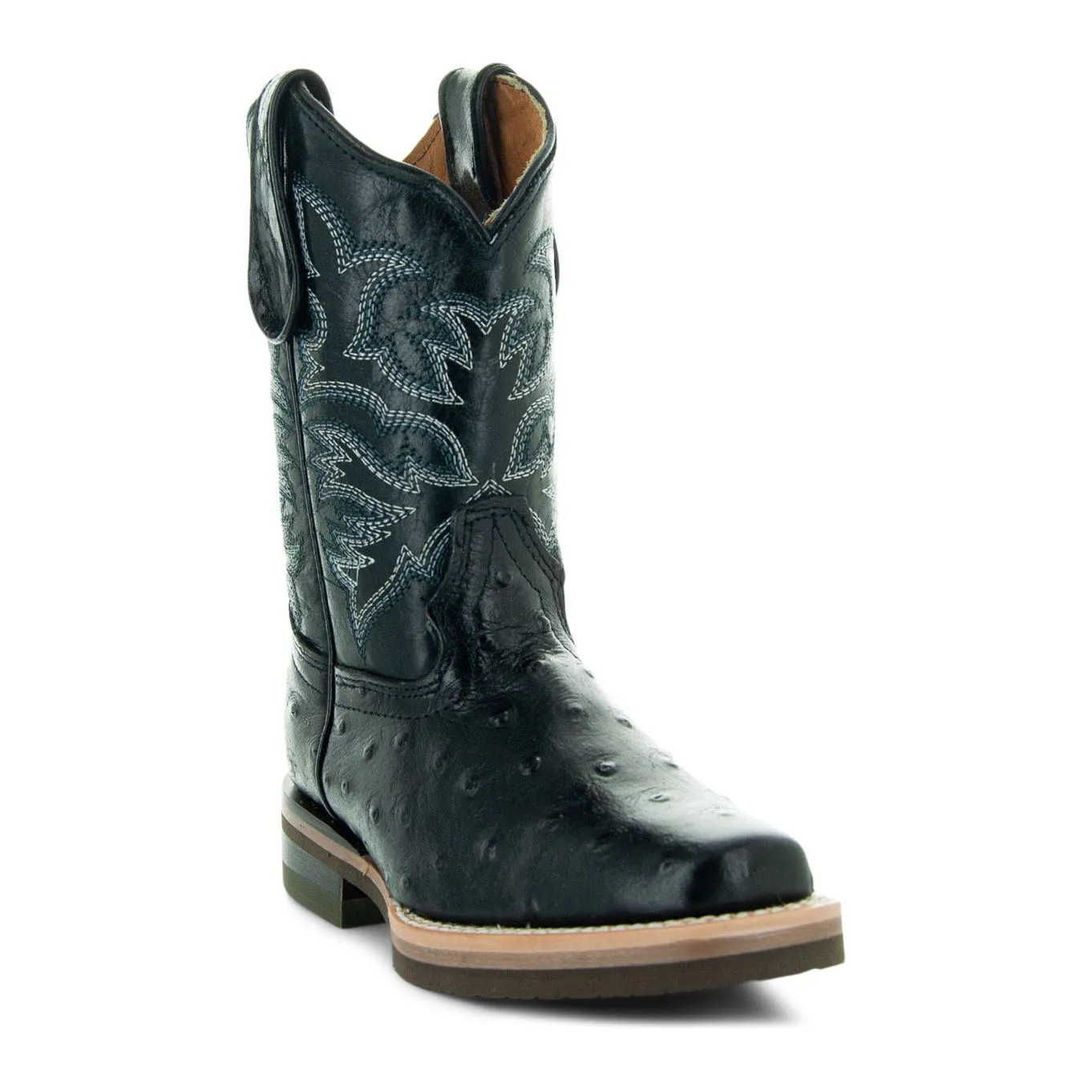 Soto Boots Kids Black Ostrich Print Cowboy Boots K4006