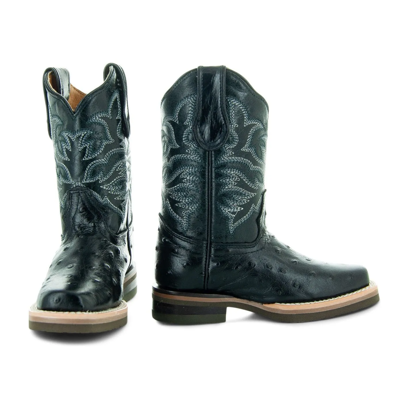 Soto Boots Kids Black Ostrich Print Cowboy Boots K4006