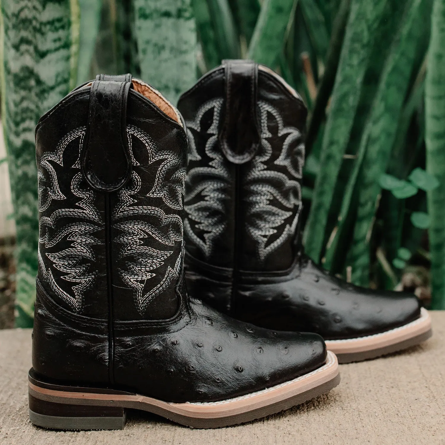 Soto Boots Kids Black Ostrich Print Cowboy Boots K4006